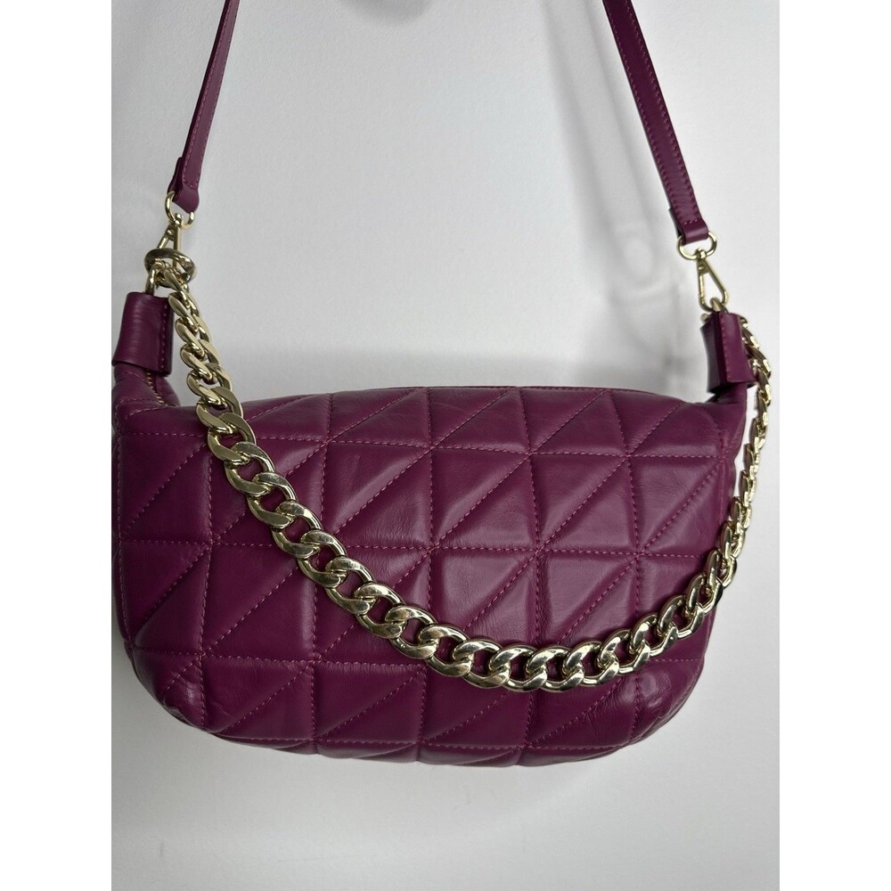 ANNA PAOLA Genuine Leather Italy Quilted Shoulder Bag Burgundy Gold Chain